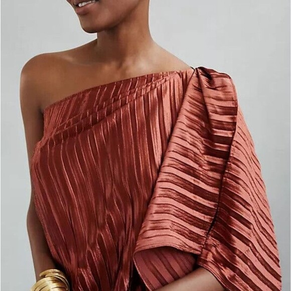NWT Anthropologie Guapa Bronze One Shoulder Draped Cocktail Dress - Picture 7 of 10